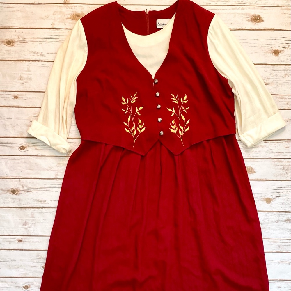 Vintage 1980’s Prairie Dress, Renaissance Style, Women’s Sz 24W, Red & White